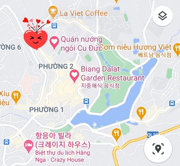 버섯샤브탕 식당의 위치는 좌측위의 빨간 하트 @뉴스코리아 이웅연 특파원