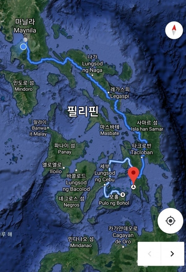 사진 = AH26번 도로로 연결된 마닐라에서 보홀까지 경로 (사진출처 구글 지도)