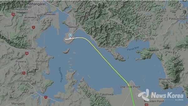 오클랜드에서 황가레이로 가는 에어뉴질랜드 NZ8226편의 항로(사진제공 = 위클리코리아) 재판매 및 DB 금지