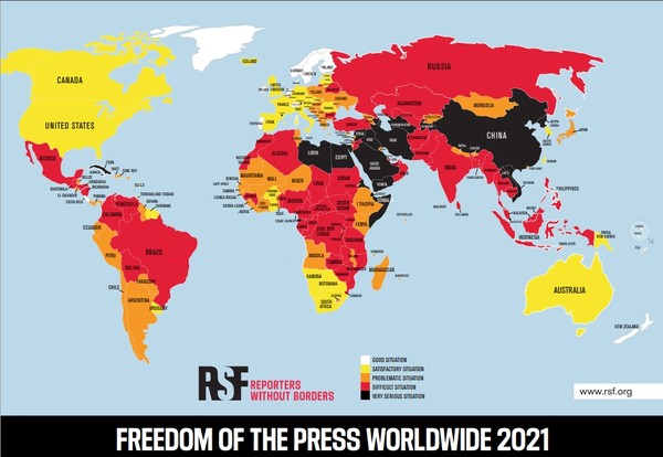 국경없는 기자회가 발표한 '2021년 세계 언론자유 지수' @국경없는기자회 홈페이지