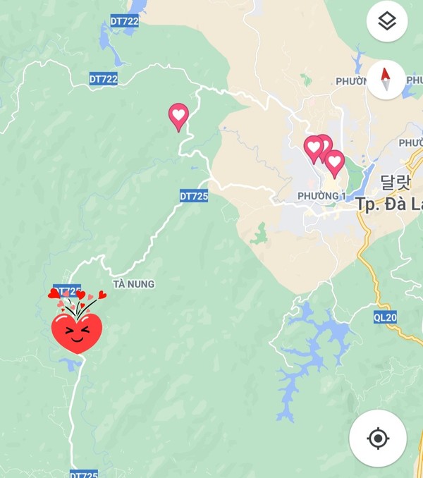 좌측 아래 큰 빨간하트가 커피농장 위치임