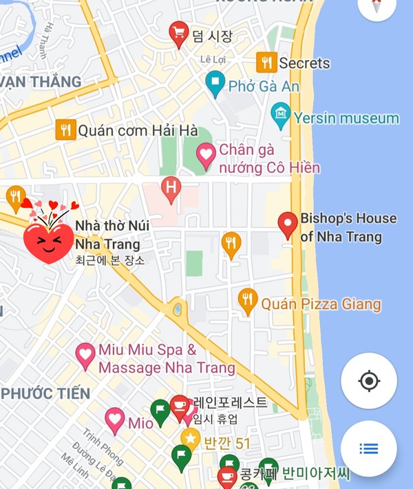 좌측 빨간 큰 하트가 위치임. 나트랑 해변 핑크 타워에서 차량 5분거리 @뉴스코리아 이웅연 특파원 