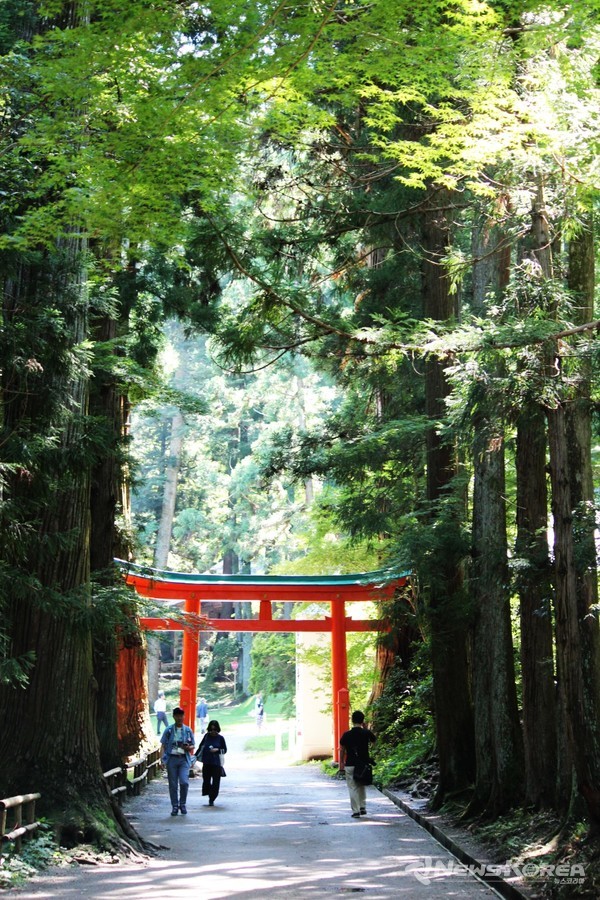 中尊寺(주손지)내부 산책로의 토리이 @뉴스코리아 김양현 특파원