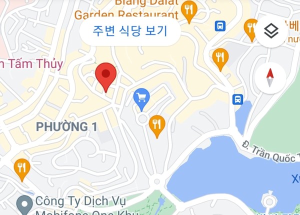 빨간 표식이 퍼히유 쌀국수 식당​​​Đườn주소 : 23 Đường Tăng Bạt Hổ, Phường 1, Thành phố Đà Lạt, Lâm Đồng 