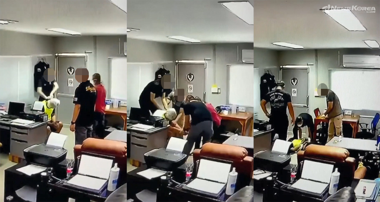 SNS에 공개된 동영상 캡쳐 / 경찰서내에서 경찰서장과 직원들이 마약 사범으로 구류중이던 용의자를 고문 하는 장면이 그대로 담겼다.