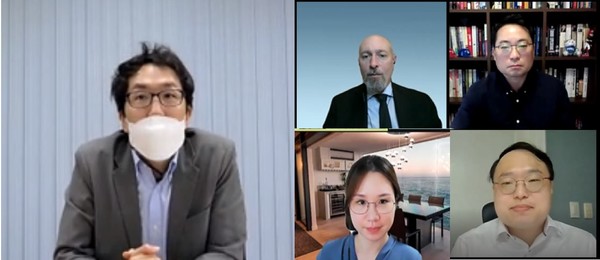 왼쪽부터 시계 방향으로 △정승철 연구위원(제주평화연구원) △트로이 스탠거론(Troy Stangarone) 선임국장(한미경제연구소) △서정건 교수(경희대학교) △차태서 교수(성균관대학교) △김민정 박사(연세대학교)