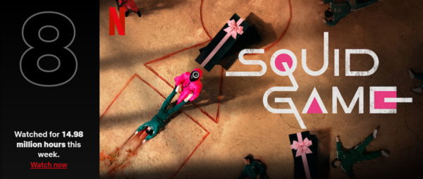 8위 오징어 게임    출처 : Netflix