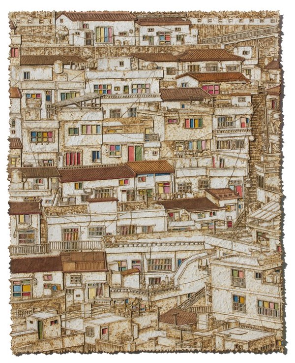 감천, 염색 한지 페인팅, 92x72cm, 김양희