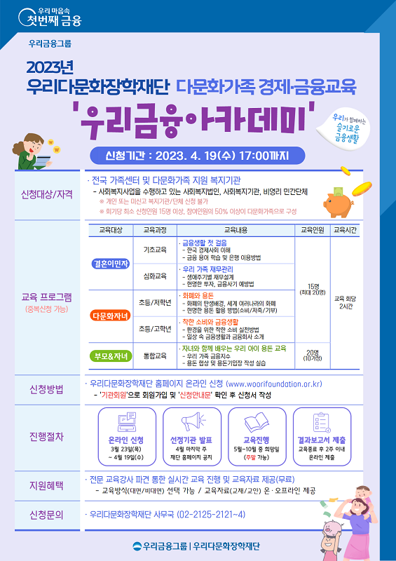  4월 19일까지 전국 다문화가족 지원기관 대상, 다문화가족 금융·경제교육 참여할 지원기관 모집