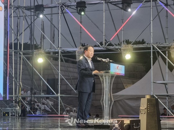 천안 K-컬처 박람회 개최를 축하하기 위한 대통령 기념사를 대독하는 강승규 청와대 시민사회수석 @뉴스코리아 권순철 기자