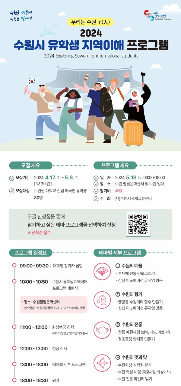 수원시국제교류센터, ‘2024 수원시 유학생 지역이해 프로그램’ 참가자를 모집 한다. 