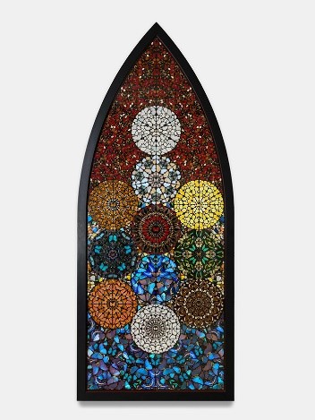 데미안 허스트. 생명의 나무. 2007. 캔버스에 나비와 가정용 광택제. 335.3 x 139.7 cm