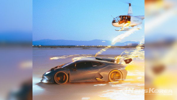 헬기에서 람보르기니에 폭죽을 쏘는 영상 @유튜브 갈무리
