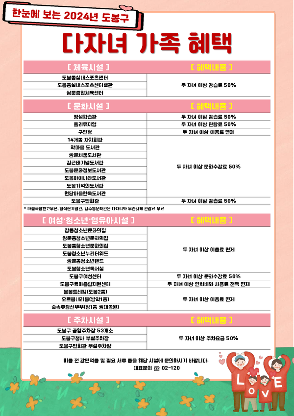 도봉구 다자녀 가족 혜택 안내 포스터 @도봉구