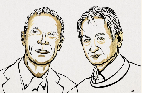John Hopfield and Geoffrey Hinton. Ill. Niklas Elmehed © Nobel Prize Outreach