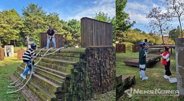 독립군체험학교 초등단체 야외훈련체험중인 학생들이 독립군 양성학교인 신흥무관학교에 대해 배운 후 야외훈련체험을 하고 있다. @독립기념관