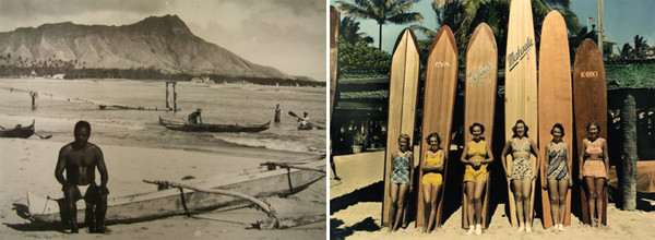 과거 와이키키 해변의 모습과 1959년 이후 대중적인 관광지로 자리잡은 하와이  @팜투어