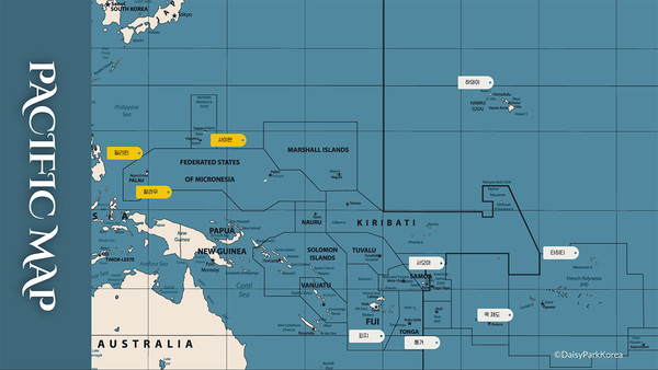 한국과 하와이가 포함된 태평양의 지도   @팜투어