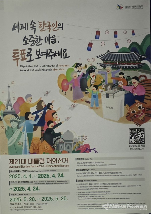 ▲제21대 대통령 재외선거 공식 포스터 – 전 세계 재외국민의 투표 참여를 독려하는 중앙선관위의 메시지.