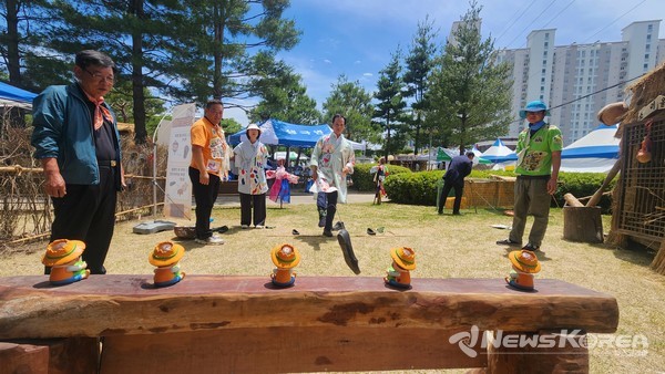 조병옥 음성군수가 고무신 차기를 체험하고 있다. @음성군