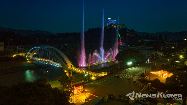 꽃강길 음악분수와 개미산 전망대 야경 @화순군