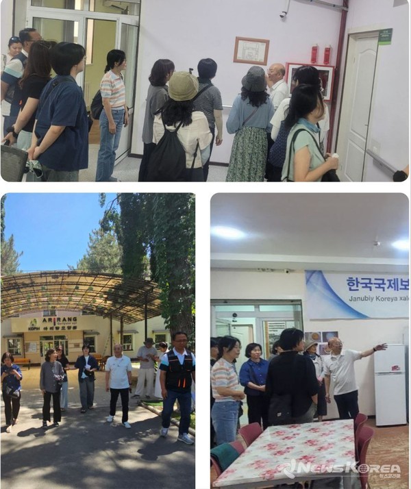 ▲원광디지털대학교 사회복지학과 연수단이 우즈베키스탄 아리랑요양원을 방문해 시설을 둘러보고 설명을 듣고 있다.@신현권특파원