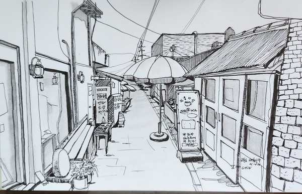 삽화; 교동도 대룡시장(21*29.7 펜드로잉 작가 신종국) @뉴스코리아 신종국 기자