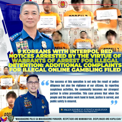 인터폴 적색 수배자 포함 한국인 9명 체포 @Police Regional Office 7